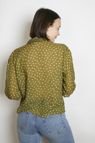 Camisa vintage verde oliva lunares beige - Ropa mujer SusiSweetdress