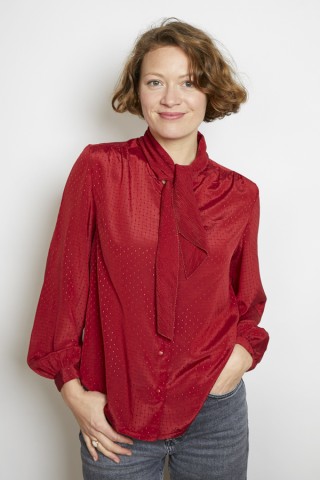 Camisa vintage rojo tomate puntitos - Ropa mujer SusiSweetdress