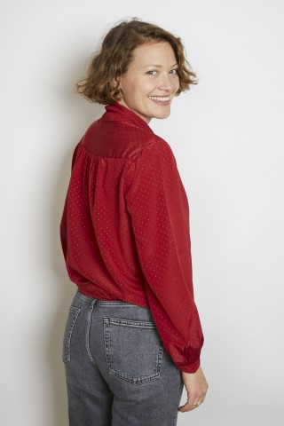 Camisa vintage rojo tomate puntitos - Ropa mujer SusiSweetdress