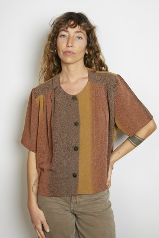 Camisa vintage marrón estampado manchitas - Ropa mujer SusiSweetdress