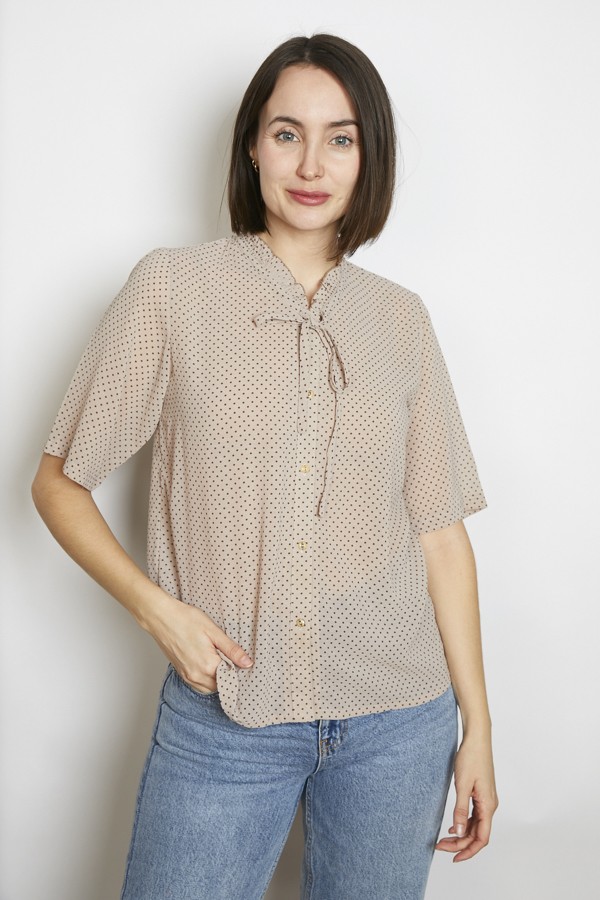 Camisa vintage  beige lunares marrones - Ropa mujer SusiSweetdress