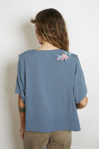 Camisa vintage grisáceo flores pintadas - Ropa mujer SusiSweetdress