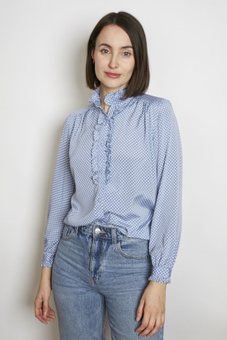 Camisa vintage azul celeste lunares blancos - Ropa mujer SusiSweetdress