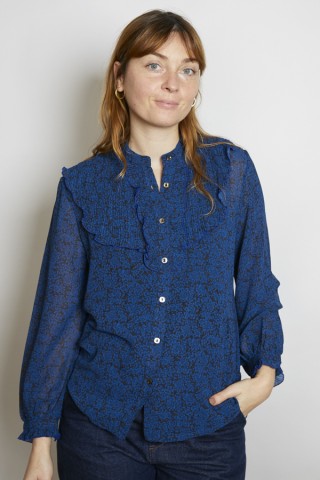 Camisa vintage negra flores azules - Ropa mujer SusiSweetdress