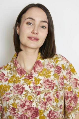 Camisa vintage beige flores ocre y rosa - Ropa mujer SusiSweetdress