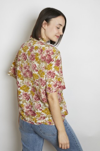 Camisa vintage beige flores ocre y rosa - Ropa mujer SusiSweetdress