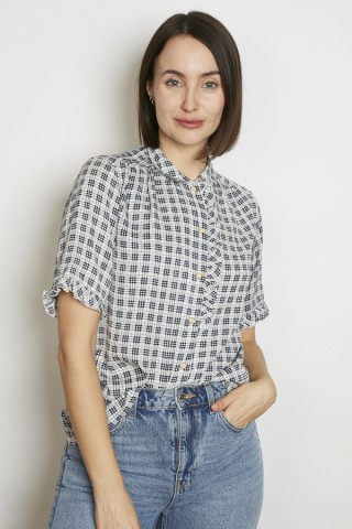 Camisa vintage blanca cuadrillé azul - Ropa mujer SusiSweetdress