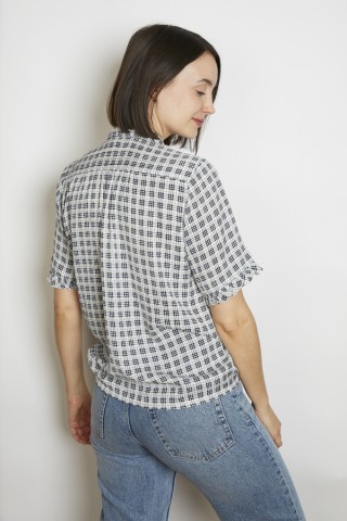 Camisa vintage blanca cuadrillé azul - Ropa mujer SusiSweetdress