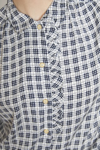 Camisa vintage blanca cuadrillé azul - Ropa mujer SusiSweetdress