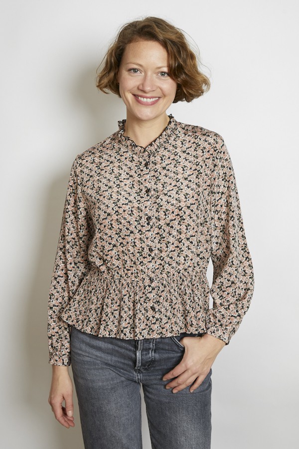 Camisa vintage negra flores rosa palo - Ropa mujer SusiSweetdress