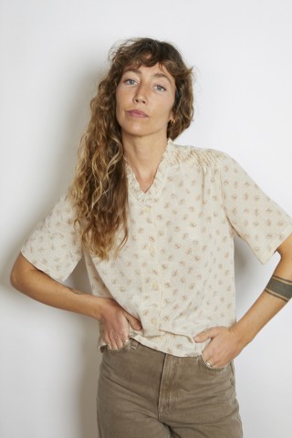 Camisa vintage beige hojitas marrones - Ropa mujer SusiSweetdress