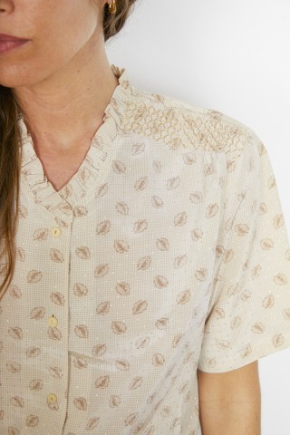 Camisa vintage beige hojitas marrones - Ropa mujer SusiSweetdress