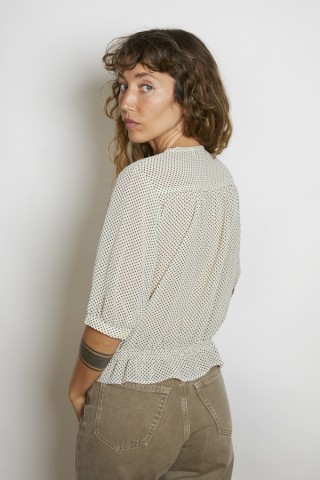 Camisa vintage blanco crema cuadritos negros - Ropa mujer SusiSweetdress