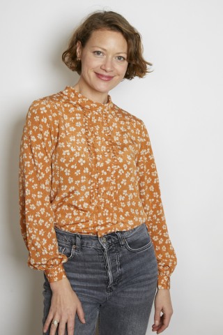 Camisa vintage naranja hojas blancas - Ropa mujer SusiSweetdress