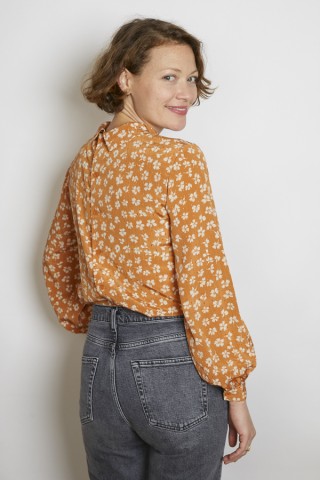 Camisa vintage naranja hojas blancas - Ropa mujer SusiSweetdress