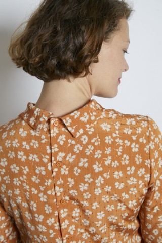 Camisa vintage naranja hojas blancas - Ropa mujer SusiSweetdress