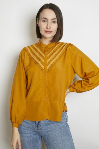 Camisa vintage naranja ocre puntitos grises - Ropa mujer SusiSweetdress