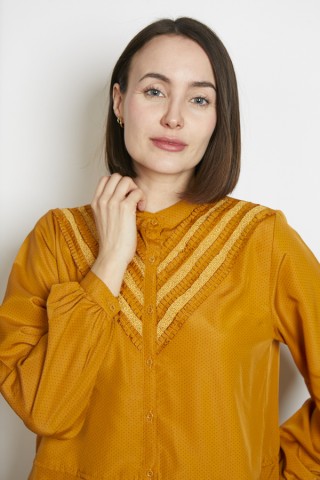 Camisa vintage naranja ocre puntitos grises - Ropa mujer SusiSweetdress