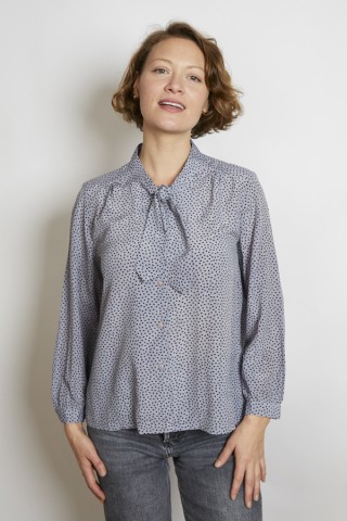 Camisa vintage gris azulado manchitas negras - Ropa mujer SusiSweetdress