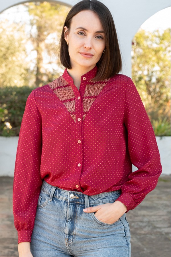 Camisa vintage rosa lunares ocre - Ropa mujer SusiSweetdress