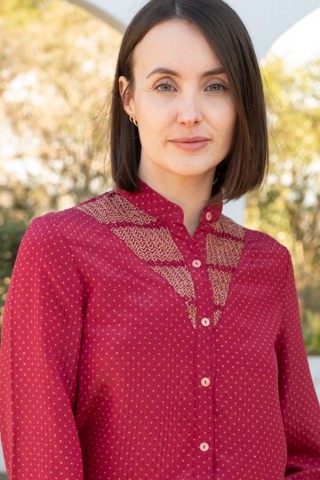 Camisa vintage rosa lunares ocre - Ropa mujer SusiSweetdress