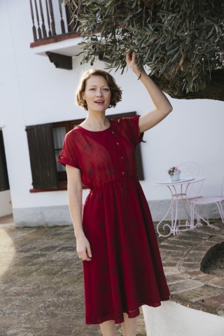 Vestido vintage rojo con estampado de plumas - Ropa mujer vintage SusiSweetdress