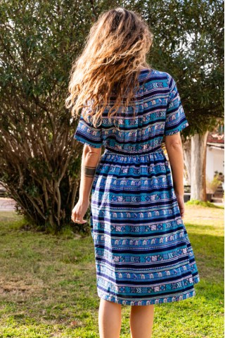 Vestido vintage azul con estampado geométrico - Ropa mujer vintage SusiSweetdress