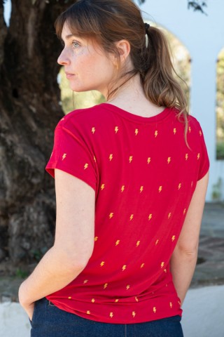 Camiseta SusiSweetdress rojo con rayos dorados- Ropa mujer SusiSweetdress