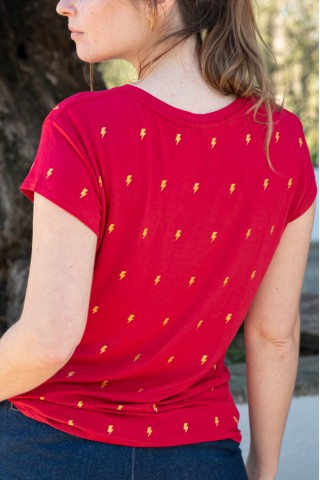 Camiseta SusiSweetdress rojo con rayos dorados- Ropa mujer SusiSweetdress