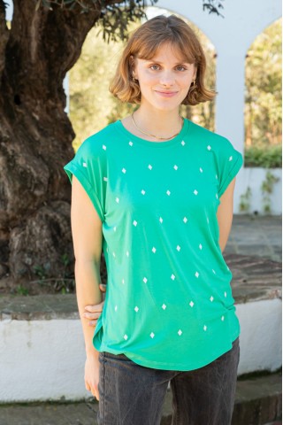 Camiseta SusiSweetdress verde con rombos blancos- Ropa mujer SusiSweetdress