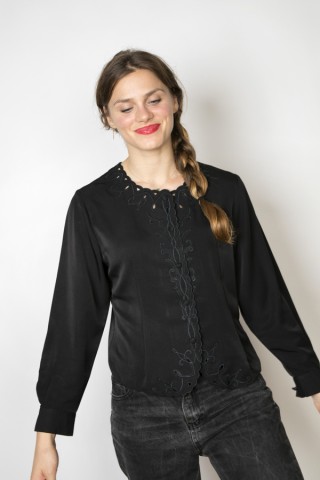 Camisa vintage negra con bordado- Ropa mujer SusiSweetdress