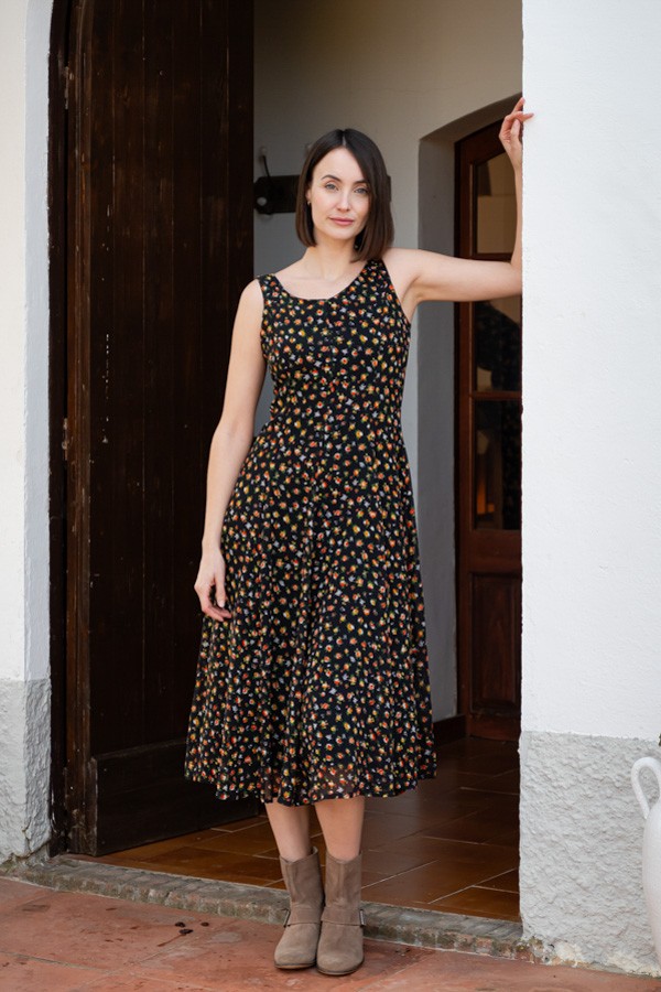 Vestido vintage negro con florecitas pequeñas a colores- Ropa mujer vintage SusiSweetdress