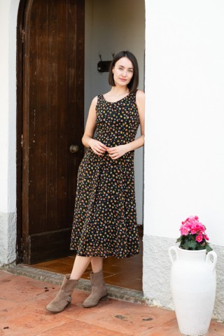 Vestido vintage negro con florecitas pequeñas a colores- Ropa mujer vintage SusiSweetdress
