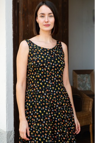 Vestido vintage negro con florecitas pequeñas a colores- Ropa mujer vintage SusiSweetdress