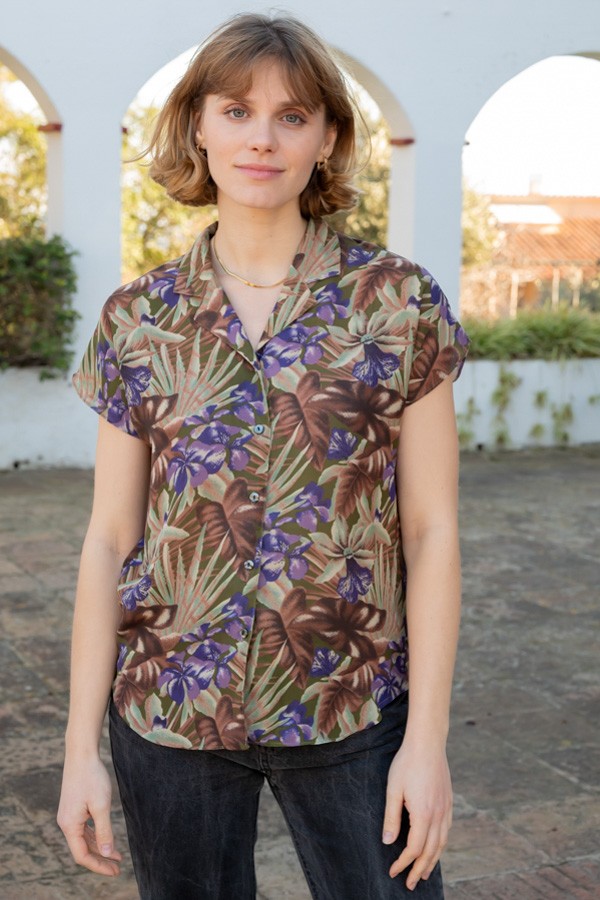 Camisa vintage en tonos marrones tropical- Ropa mujer SusiSweetdress