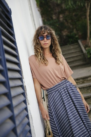 Falda maxi larga azul con rayas blancas con bolsillos- Ropa mujer SusiSweetdress