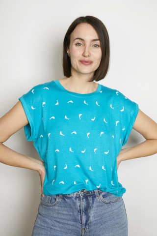 Camiseta SusiSweetdress azul con delfines blancos- Ropa mujer SusiSweetdress