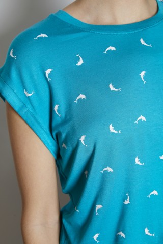 Camiseta SusiSweetdress azul con delfines blancos- Ropa mujer SusiSweetdress