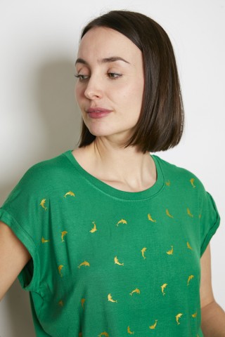 Camiseta SusiSweetdress verde con delfines dorados- Ropa mujer SusiSweetdress