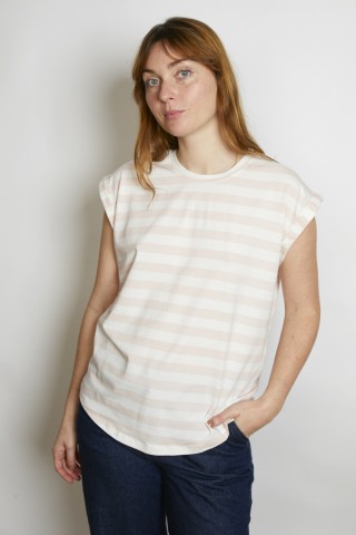 Camiseta SusiSweetdress a rayas blancas y rosa pastel- Ropa mujer SusiSweetdress