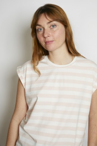 Camiseta SusiSweetdress a rayas blancas y rosa pastel- Ropa mujer SusiSweetdress