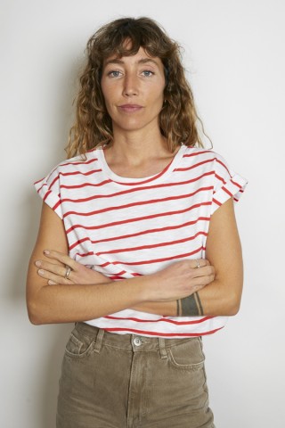 Camiseta SusiSweetdress blanca con rayas rojas- Ropa mujer SusiSweetdress