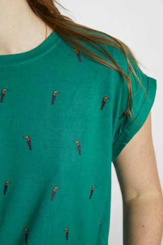 Camiseta SusiSweetdress verde bosque con pelícanos - Ropa mujer SusiSweetdress