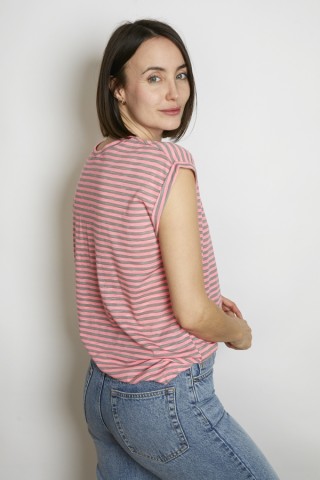 Camiseta SusiSweetdress a rayas rosas flúor y grises- Ropa mujer SusiSweetdress