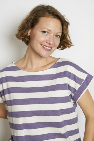 Camiseta SusiSweetdress a rayas azul violeta tela polo- Ropa mujer SusiSweetdress