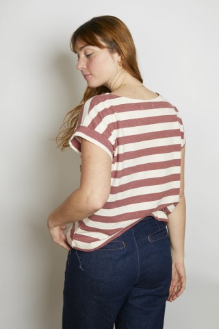 Camiseta SusiSweetdress a rayas granates tela polo- Ropa mujer SusiSweetdress
