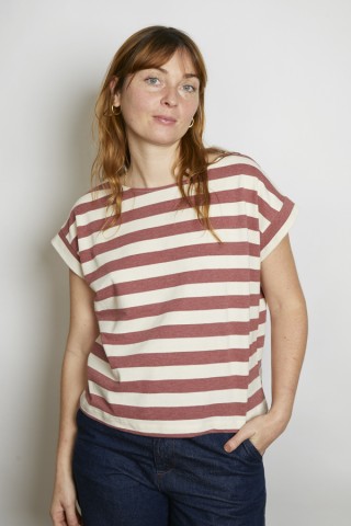 Camiseta SusiSweetdress a rayas granates tela polo- Ropa mujer SusiSweetdress