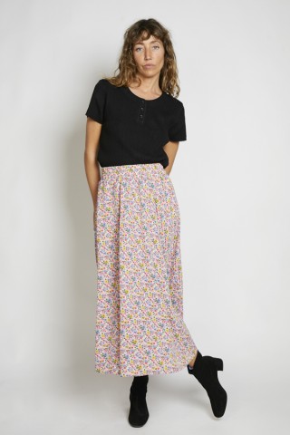 Falda maxi larga rosa pastel con flores colores con bolsillos- Ropa mujer SusiSweetdress