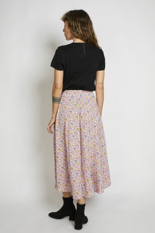 Falda maxi larga rosa pastel con flores colores con bolsillos- Ropa mujer SusiSweetdress