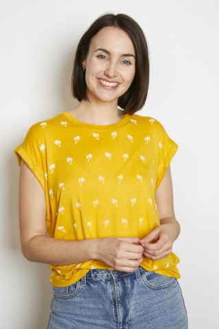 Camiseta SusiSweetdress amarilla con palmeras blancas- Ropa mujer SusiSweetdress